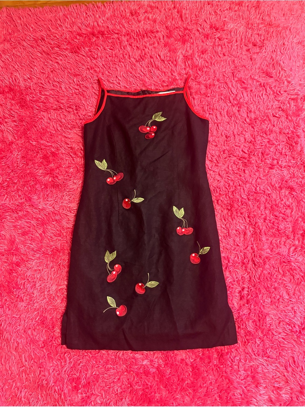 Woman’s Black Cherry-Embroidered Sleeveless Dress